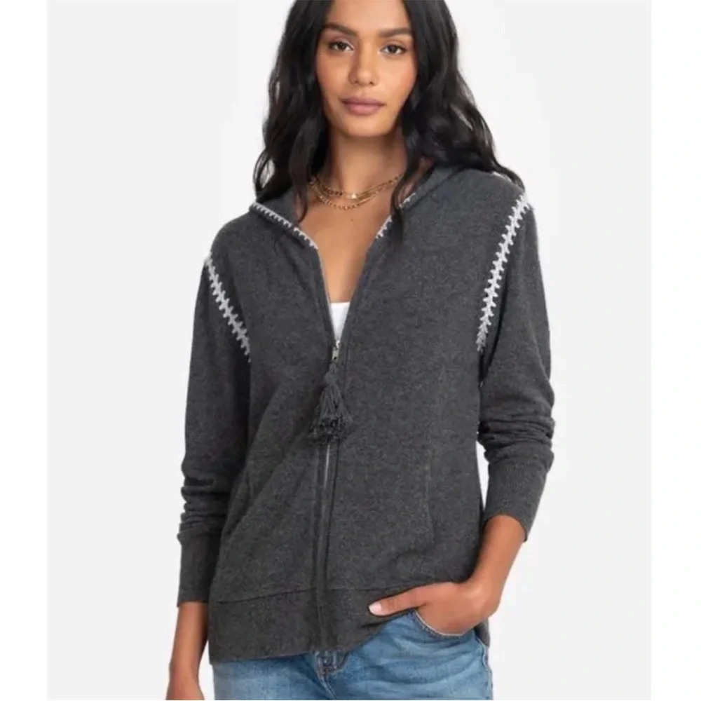 Johnny Was Whipstitch Zip-Up Cashmere Hoodie